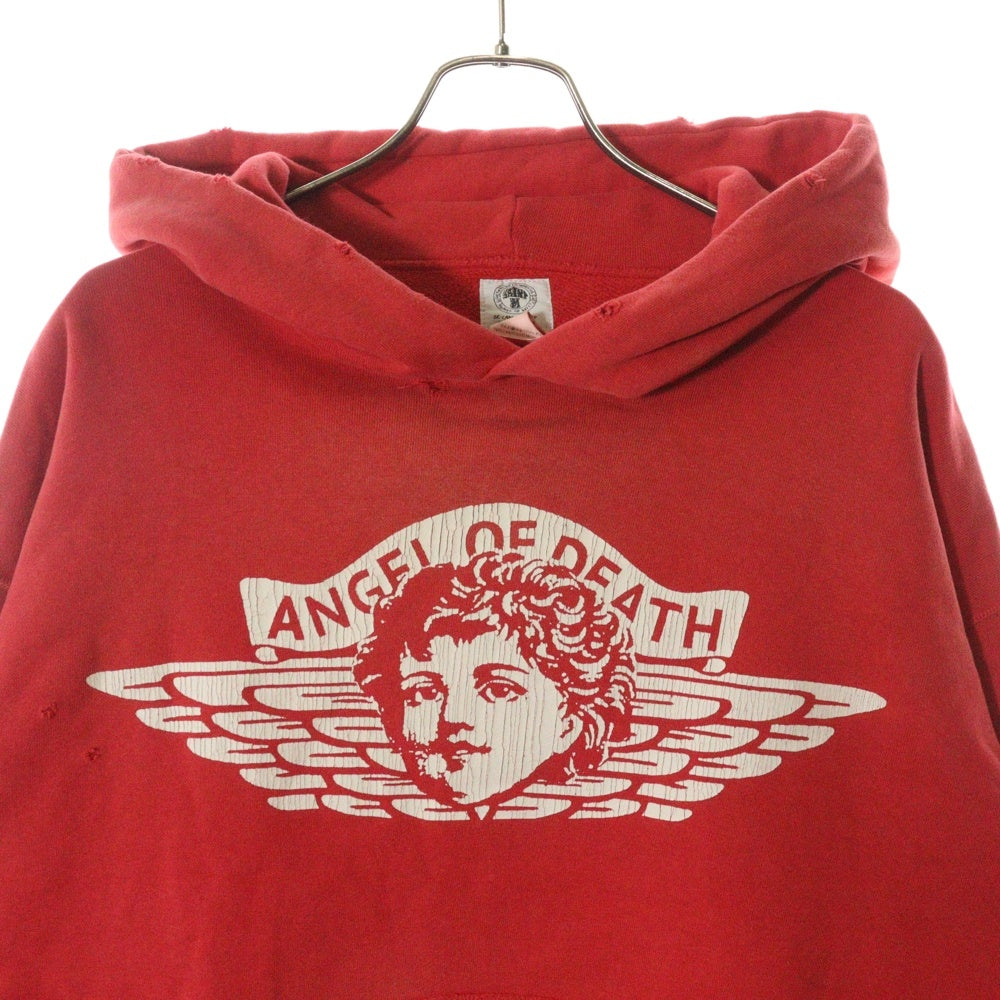 SAINT MICHAEL(セントマイケル) 22SS ANGELHOODIE ヴィンテージ加工 エンジェルプリント プルオーバーパーカー レッド SM-S22-0000-042