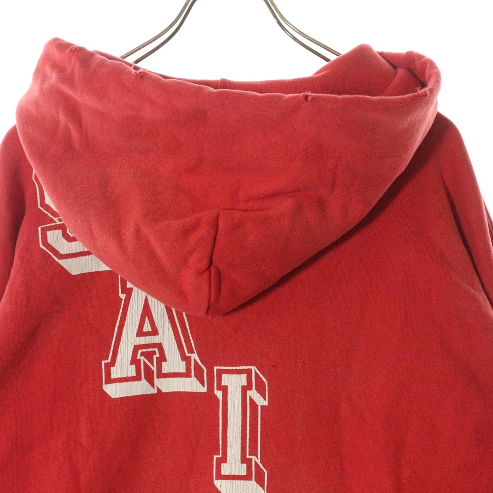 SAINT MICHAEL(セントマイケル) 22SS ANGELHOODIE ヴィンテージ加工 エンジェルプリント プルオーバーパーカー レッド SM-S22-0000-042