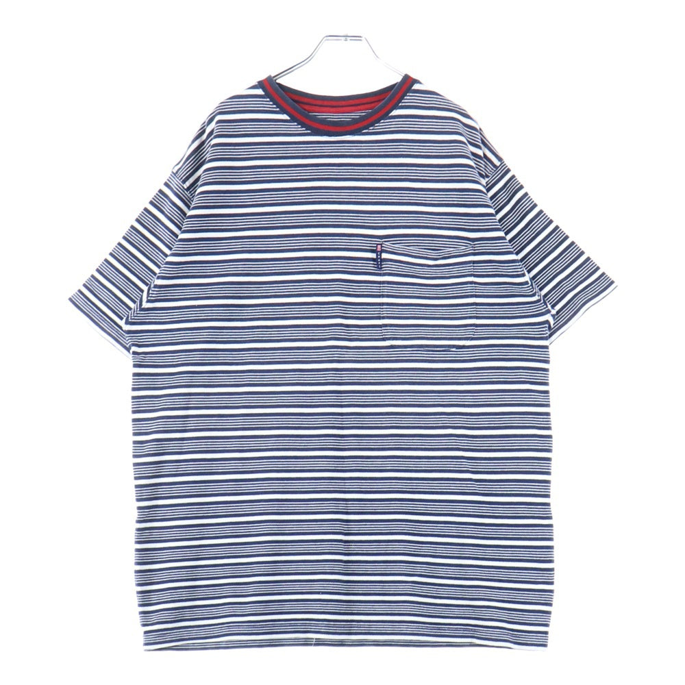CHAPS RALPH LAUREN(チャップス ラルフローレン) 90s VINTAGE コットン マルチボーダー 半袖ポケットTシャツ カットソー ホワイト/ネイビー