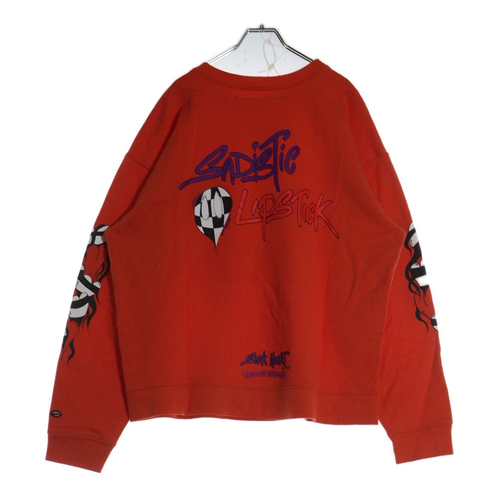 CHROME HEARTS(クロムハーツ) MATTY BOY PPO IWANT MORE NOT LESS HD PLVR マッティボーイ プリント クルーネックスウェットトレーナー オレンジ