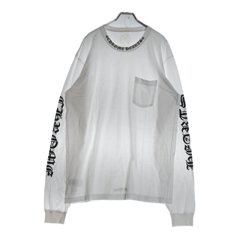 CHROME HEARTS(クロムハーツ) Neck Logo L/S Tee ネックロゴ プリント袖ロゴ ロンT ロングスリーブ カットソー ホワイト