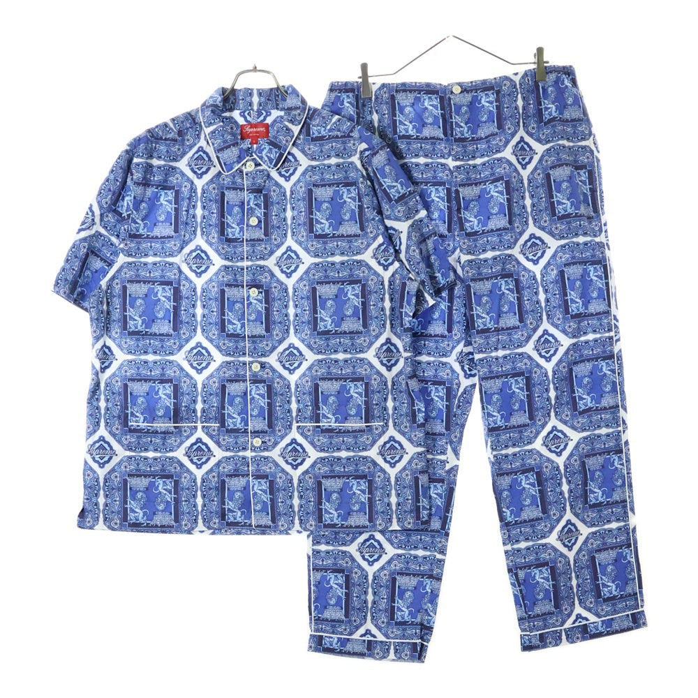 SUPREME(シュプリーム) 22SS Regency Pajama レジェンシーパジャマ 総柄半袖シャツ パンツ ブルー