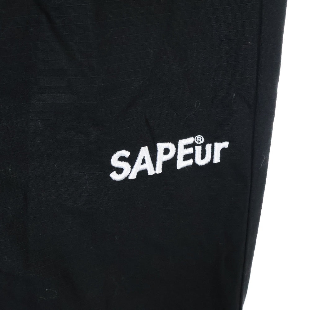 SAPEur(サプール) ロゴ刺繍 ジップフライ カーゴパンツ ブラック