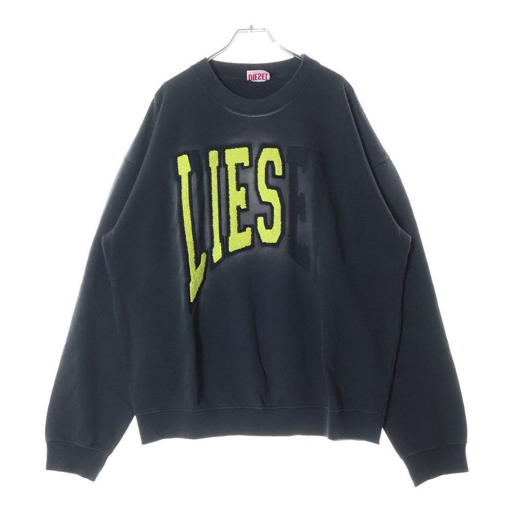 DIESEL(ディーゼル) Sweatshirt クルーネック スウェットシャツ フロントロゴ ワッペン ブラック A12124