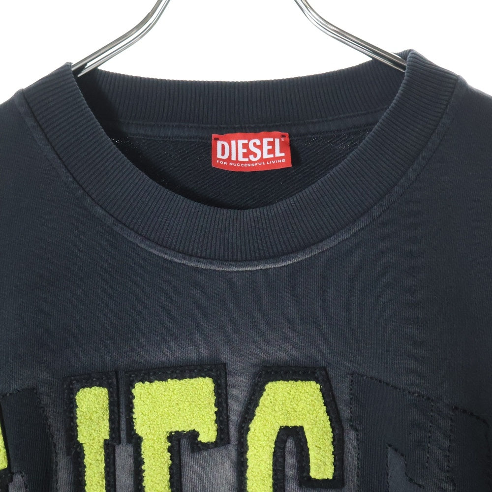 DIESEL(ディーゼル) Sweatshirt クルーネック スウェットシャツ フロントロゴ ワッペン ブラック A12124