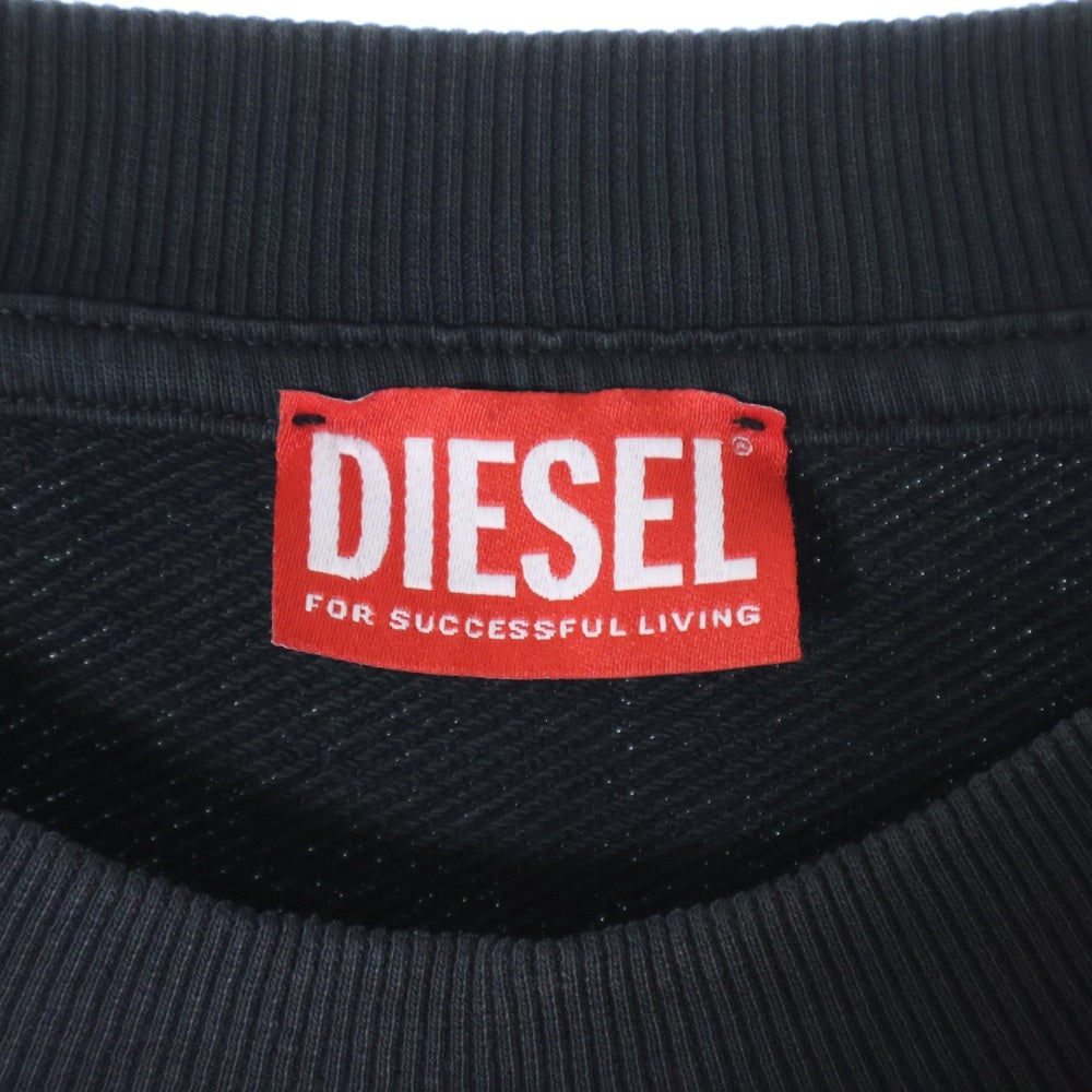 DIESEL(ディーゼル) Sweatshirt クルーネック スウェットシャツ フロントロゴ ワッペン ブラック A12124