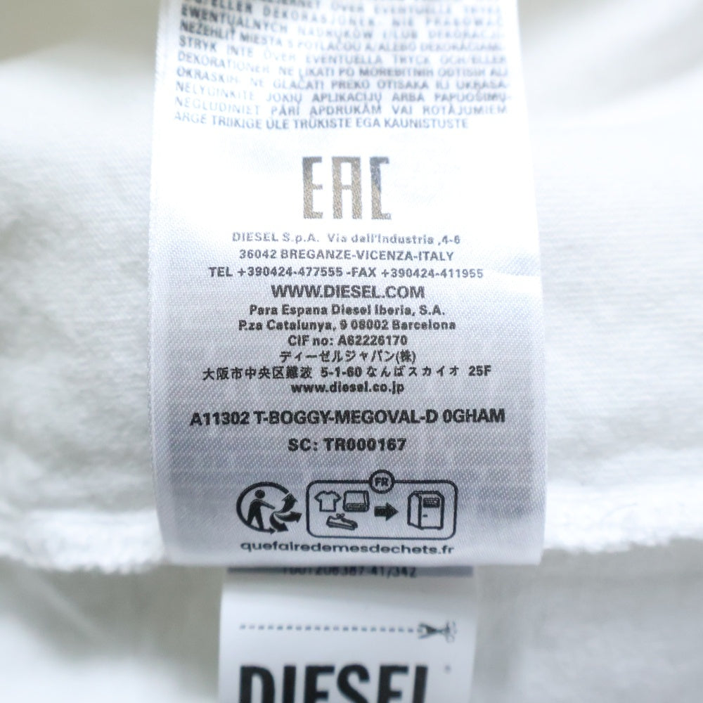 DIESEL(ディーゼル) フロントロゴ刺繍 半袖Tシャツ カットソー ホワイト A11302-0HGAM