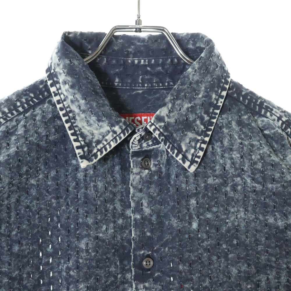 DIESEL(ディーゼル) 24SS S-LAZER short sleeve shirtレーザー加工 ダメージ Dロゴ ショートスリーブ 半袖シャツ グレー A12967