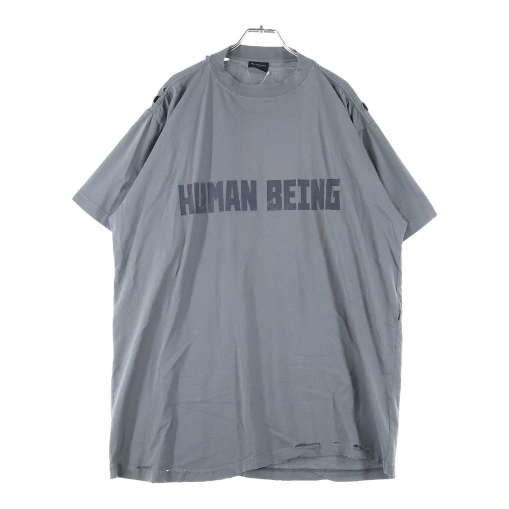 BALENCIAGA(バレンシアガ) 25SS HUMAN BEING ヒューマンビーング ダメージ加工Tシャツ 半袖カットソー グレー 824285 TSVV1