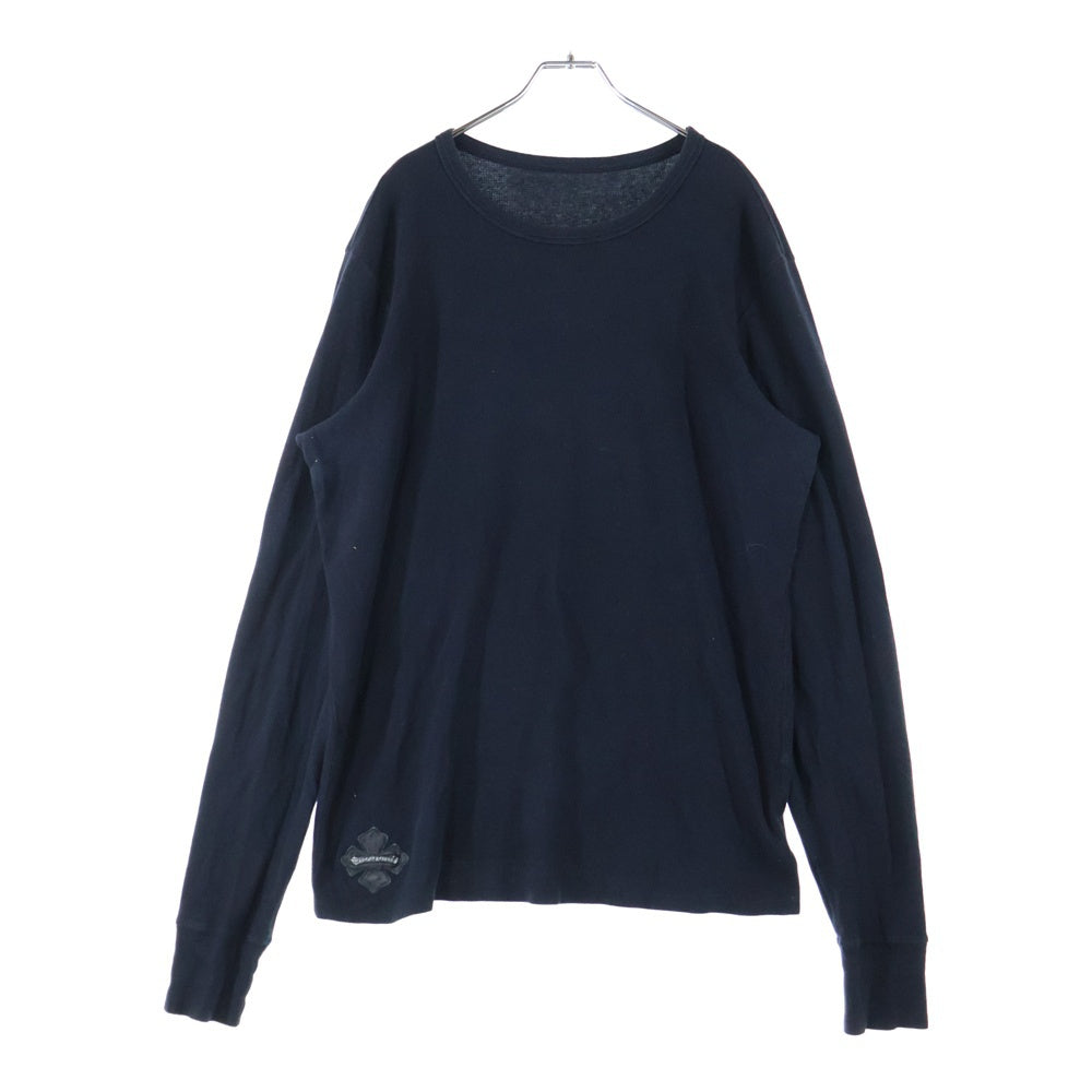 CHROME HEARTS(クロムハーツ) Thermal L/S TEE レザーパッチ スクロールラベル サーマル クルーネック長袖Tシャツカットソー ロングスリーブ ロンT ブラック