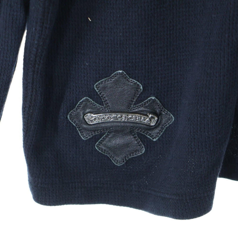 CHROME HEARTS(クロムハーツ) Thermal L/S TEE レザーパッチ スクロールラベル サーマル クルーネック長袖Tシャツカットソー ロングスリーブ ロンT ブラック