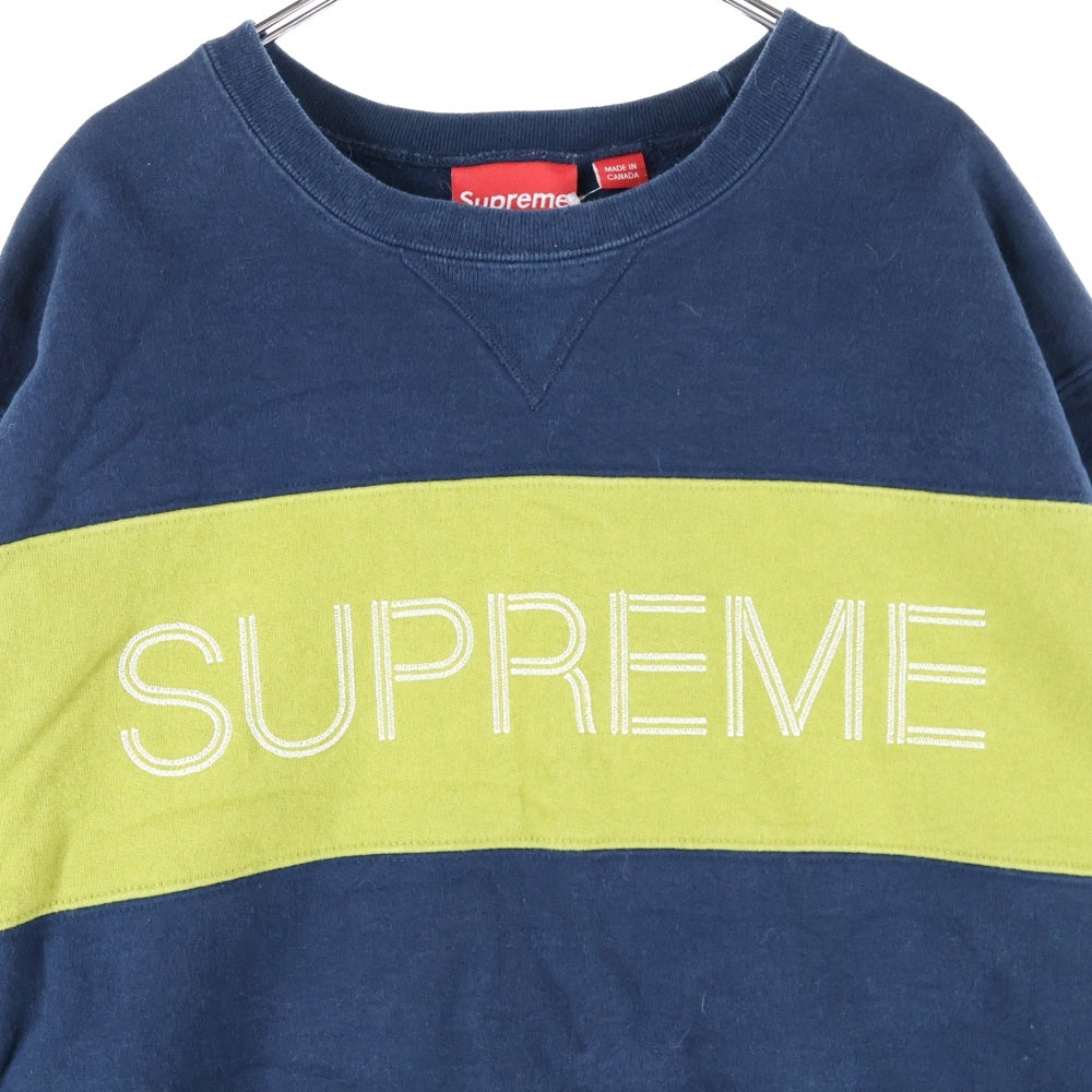 SUPREME(シュプリーム) 17AW Zig Zag Stitch Panel Crewneck ロゴパネルスウェットトレーナー ネイビー