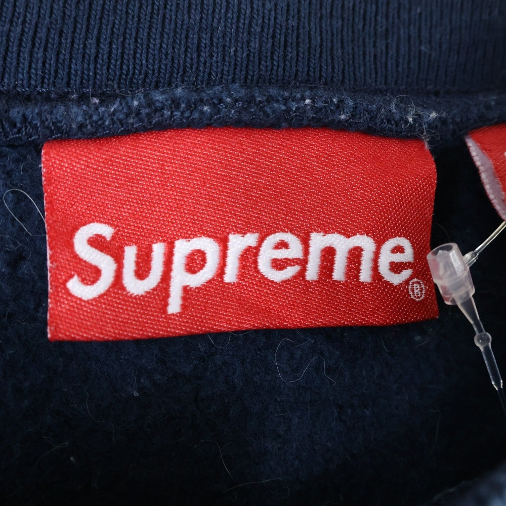 SUPREME(シュプリーム) 17AW Zig Zag Stitch Panel Crewneck ロゴパネルスウェットトレーナー ネイビー