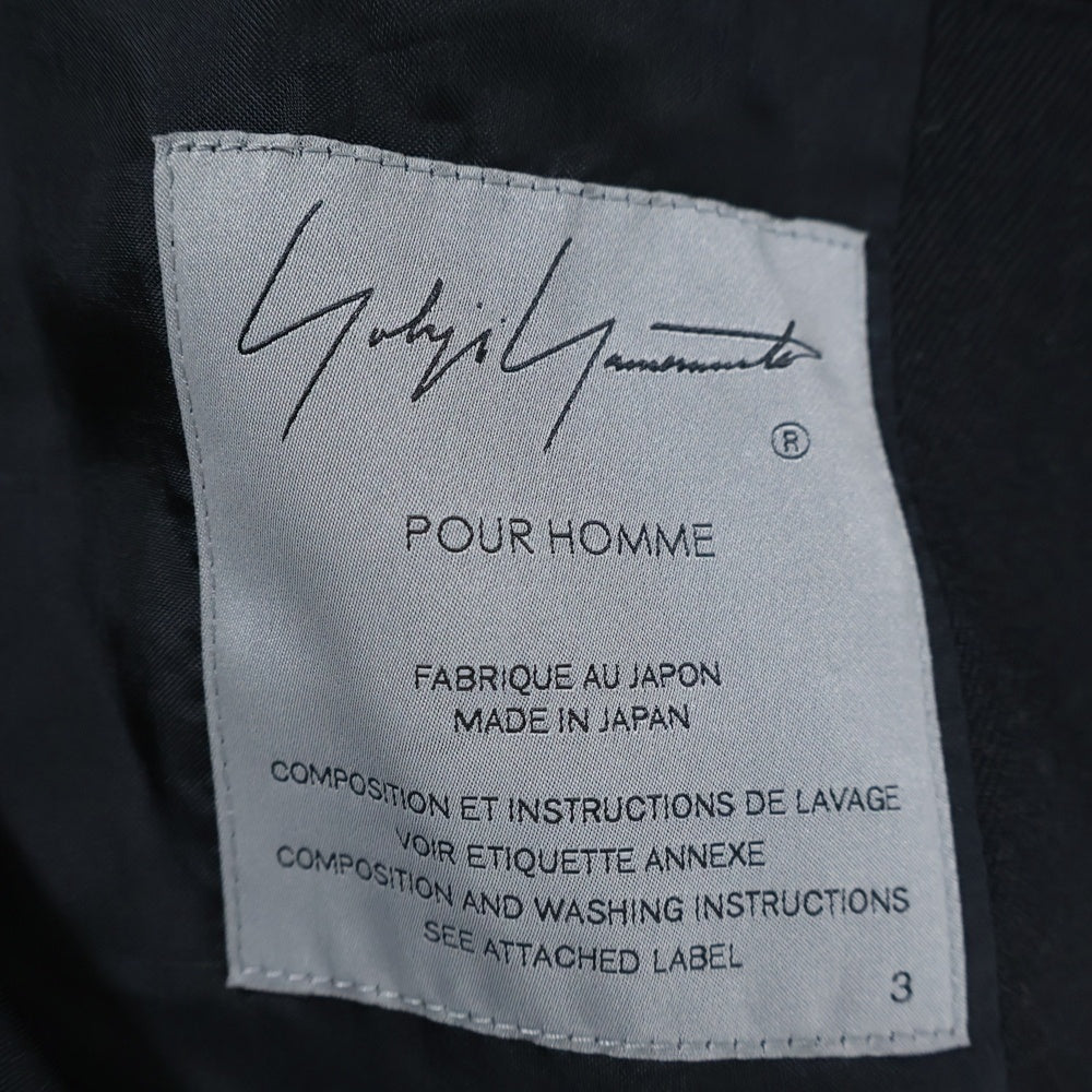 Yohji Yamamoto POUR HOMME(ヨウジヤマモト プールオム) 右脇FあきメッセージJ テーラードジャケット ブラック HX-J25-116