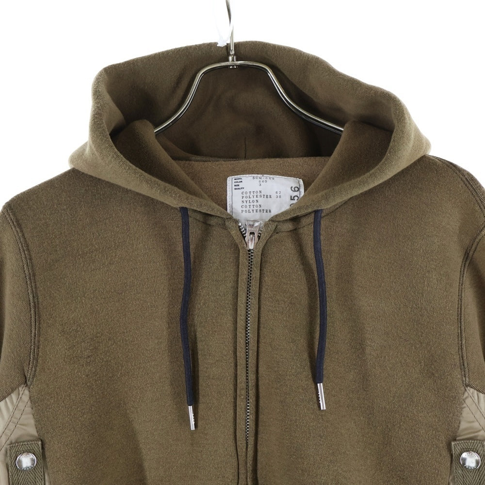 Sacai(サカイ) 24SS Sweat Nylon Twill Pullover ナイロン 切替 スウェット トレーナー ブラウン SCM-058