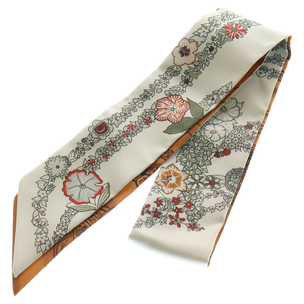 HERMES(エルメス) BRIDES DE GALAEN FLUERS ツイリー スカーフ ホワイト/ブラウン レディース