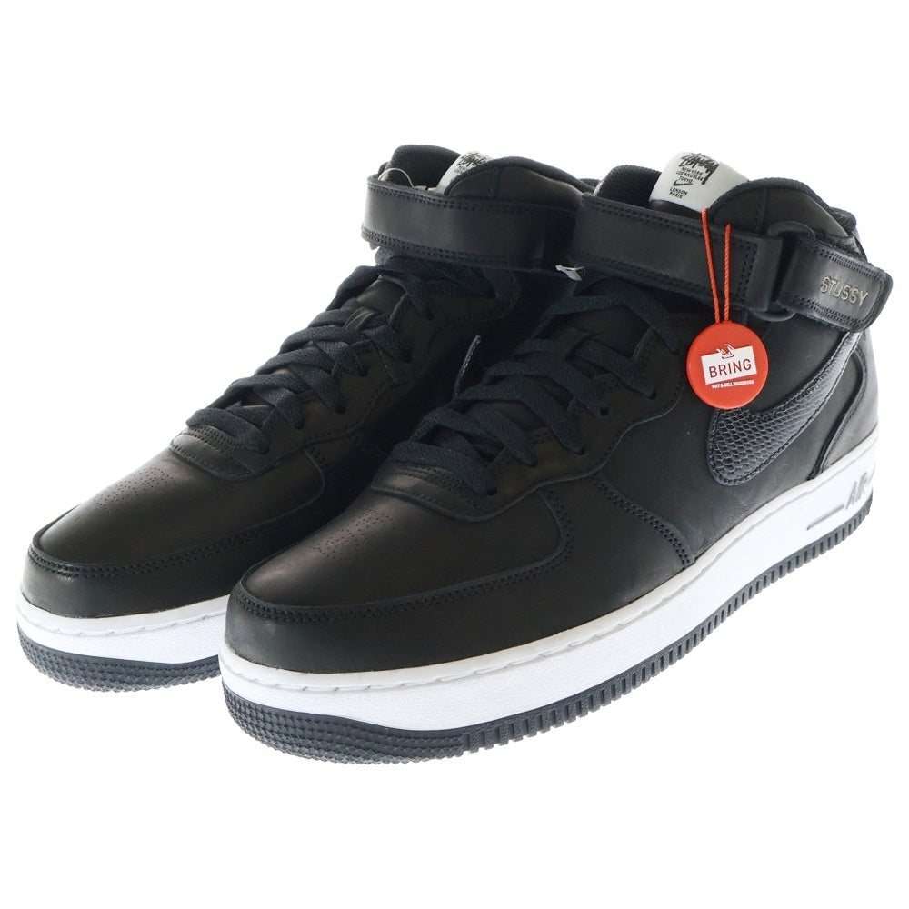 NIKE(ナイキ) ×STUSSY AIR FORCE 1 MID BLACK SNAKESKIN DJ7840-001 ステューシー エアフォースワン ミドルカットスニーカー ブラック US10/28cm DJ7840-001