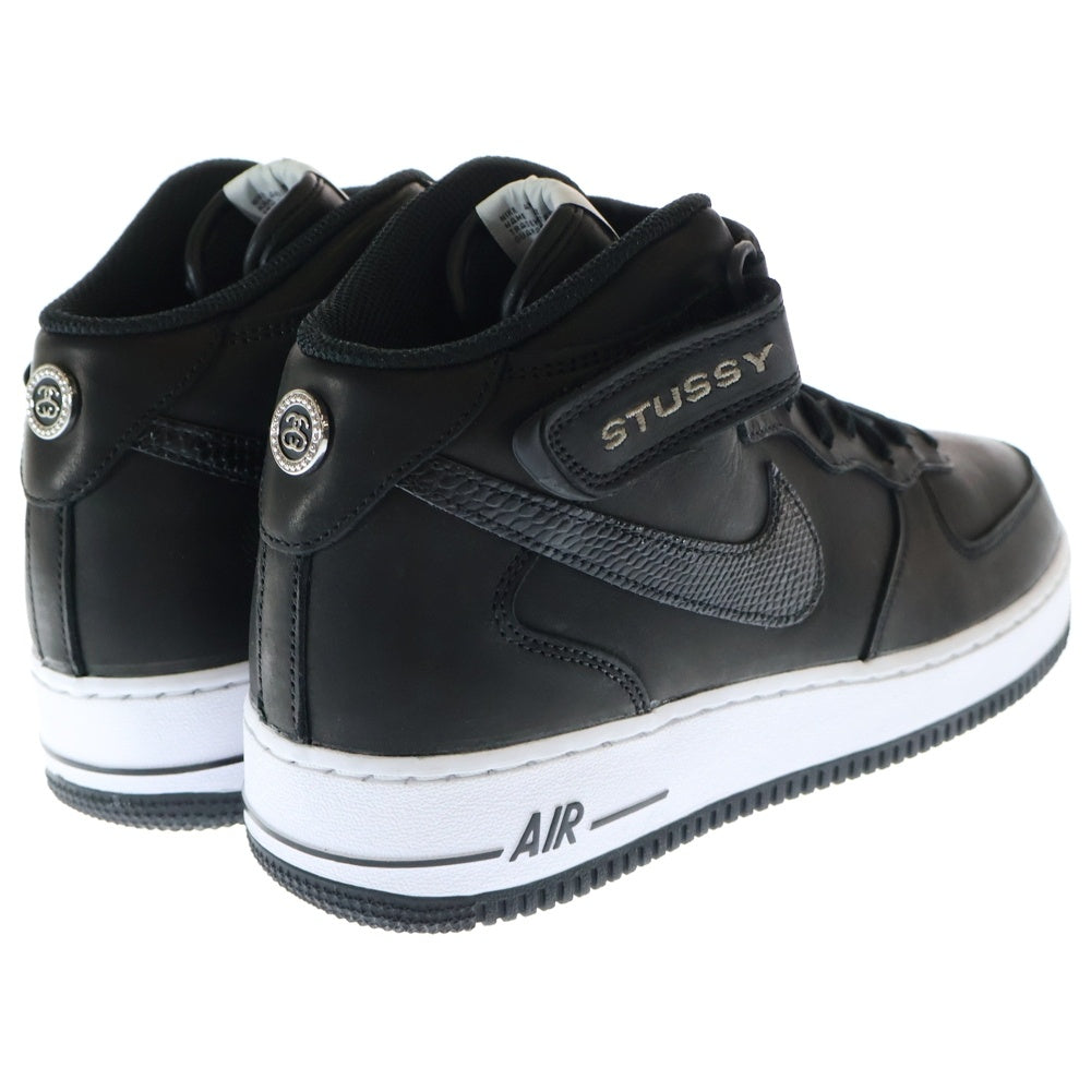 NIKE(ナイキ) ×STUSSY AIR FORCE 1 MID BLACK SNAKESKIN DJ7840-001 ステューシー エアフォースワン ミドルカットスニーカー ブラック US10/28cm DJ7840-001