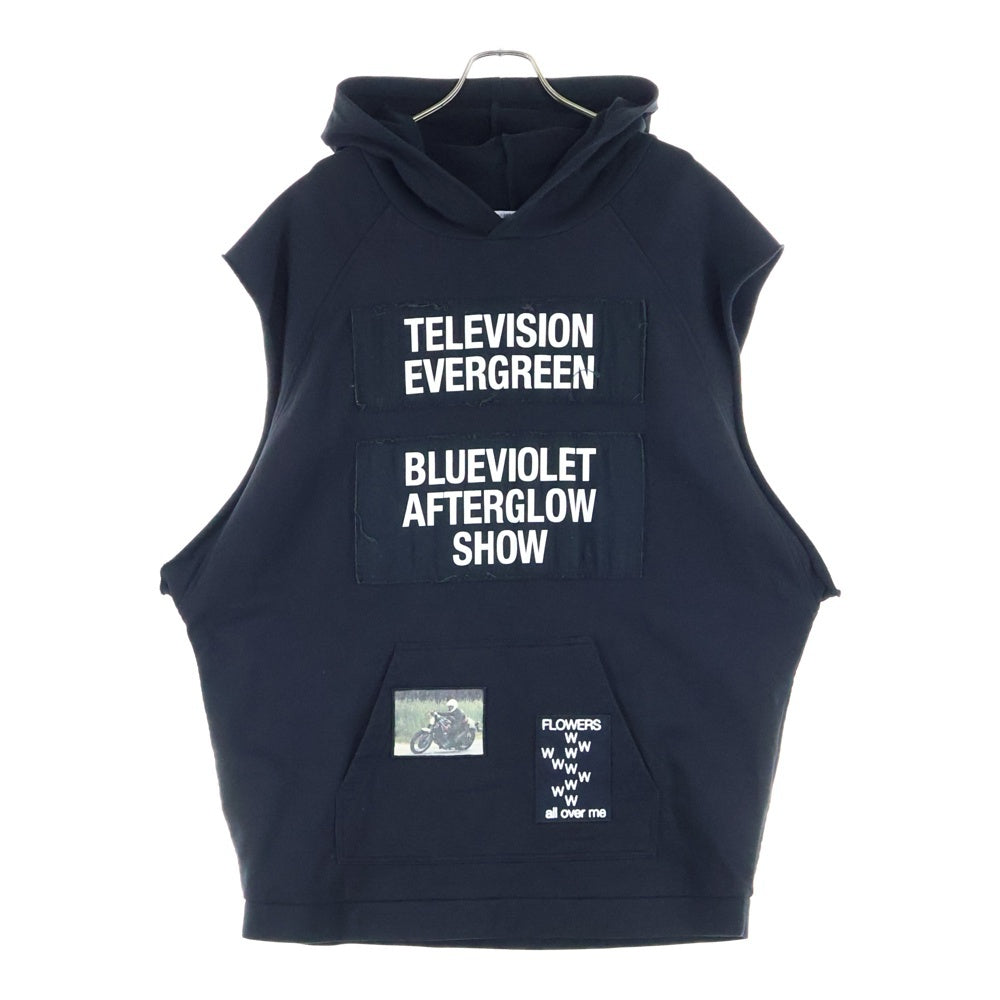 RAF SIMONS(ラフシモンズ) 21SS TELEVISION EVERGREEN SLEEVELESS HOODIE パッチワークノースリーブパーカー フーディー ブラック 211-M195B