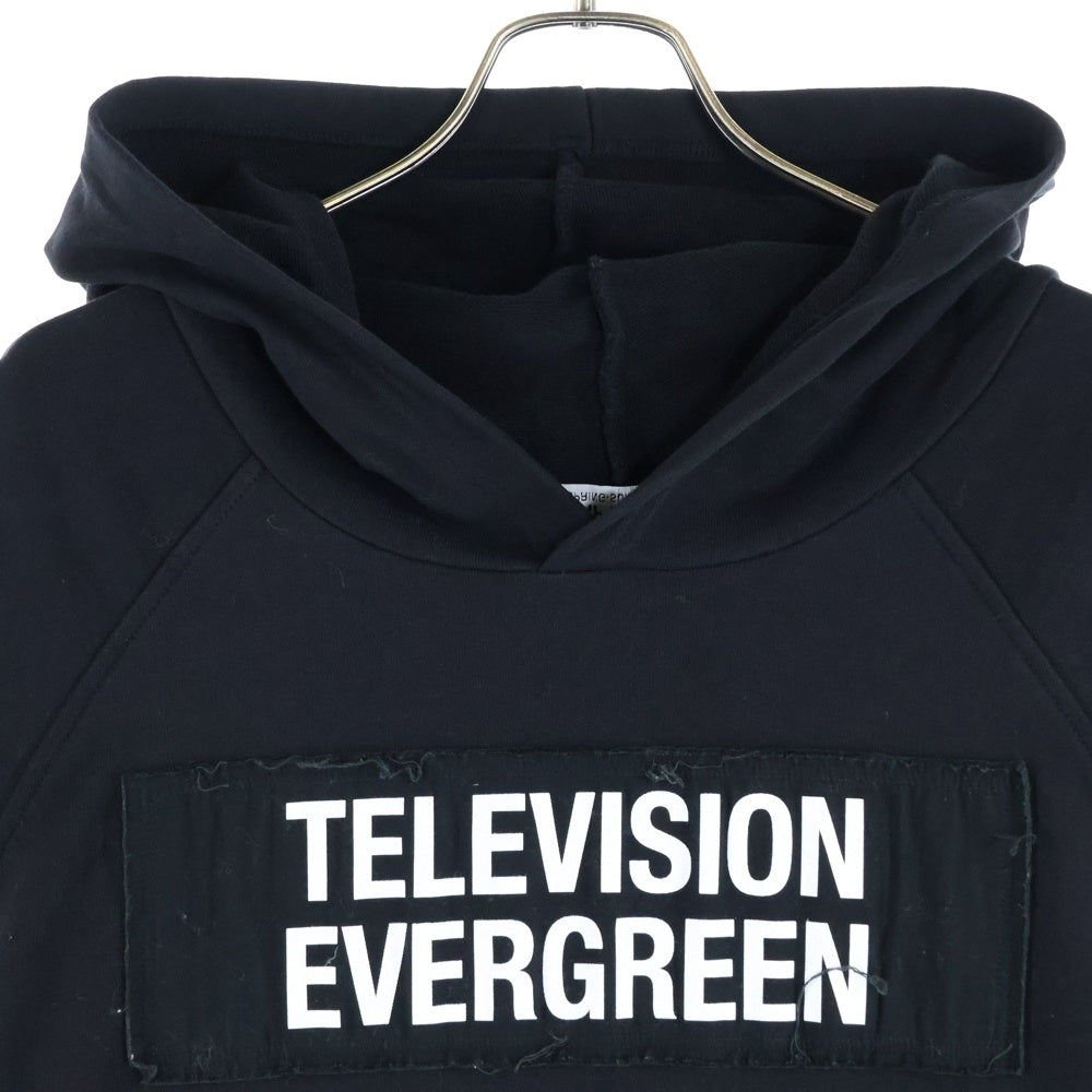 RAF SIMONS(ラフシモンズ) 21SS TELEVISION EVERGREEN SLEEVELESS HOODIE パッチワークノースリーブパーカー フーディー ブラック 211-M195B