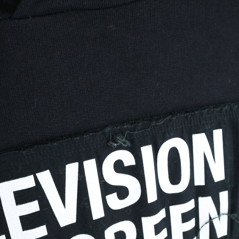 RAF SIMONS(ラフシモンズ) 21SS TELEVISION EVERGREEN SLEEVELESS HOODIE パッチワークノースリーブパーカー フーディー ブラック 211-M195B