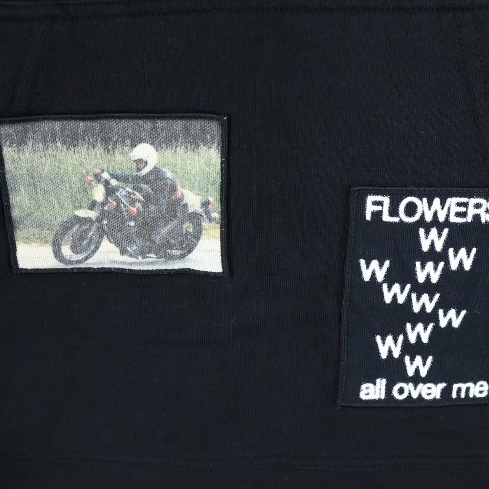 RAF SIMONS(ラフシモンズ) 21SS TELEVISION EVERGREEN SLEEVELESS HOODIE パッチワークノースリーブパーカー フーディー ブラック 211-M195B
