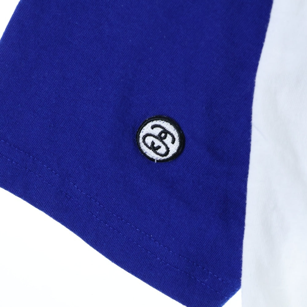 STUSSY(ステューシー) ROUGH AND RUGGED フロントデザイン ラグランTシャツ 七分丈カットソー ホワイト/ブルー