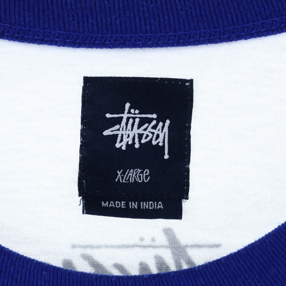 STUSSY(ステューシー) ROUGH AND RUGGED フロントデザイン ラグランTシャツ 七分丈カットソー ホワイト/ブルー
