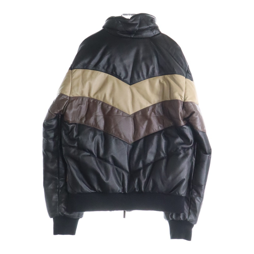 MONCLER(モンクレール) 茶タグ CHINE シーヌ レザー ダウンジャケット アウター ブラック/ブラウン 41316-00-69010