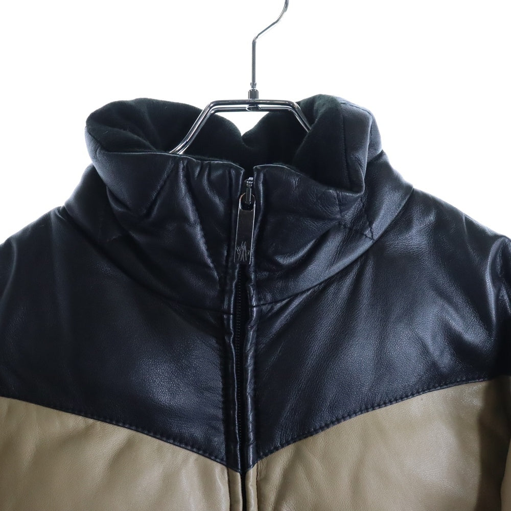 MONCLER(モンクレール) 茶タグ CHINE シーヌ レザー ダウンジャケット アウター ブラック/ブラウン 41316-00-69010