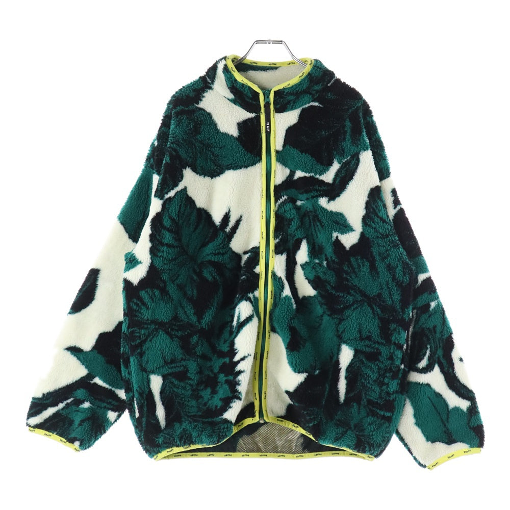 HUF(ハフ) SATIVA FLORAL F/Z SHERPA サティバ フローラル フリースジップ ジャケット ホワイト/グリーン