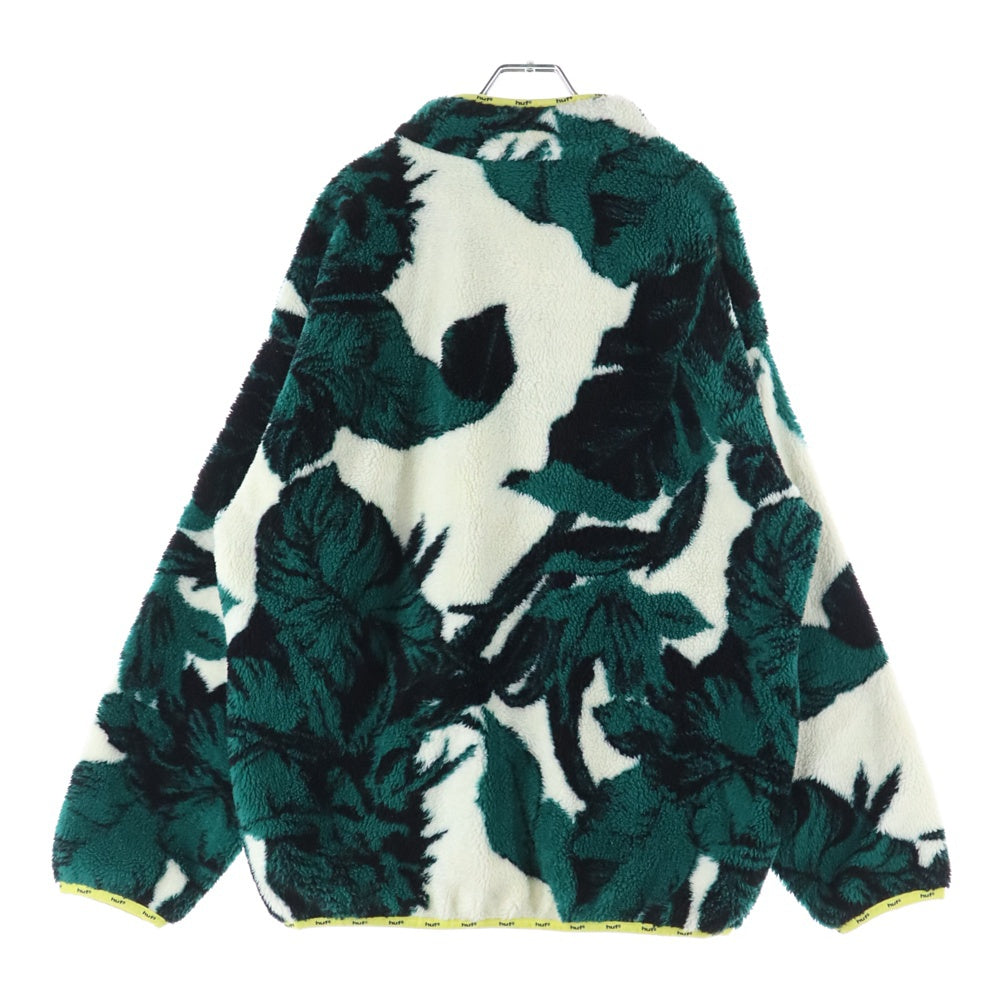 HUF(ハフ) SATIVA FLORAL F/Z SHERPA サティバ フローラル フリースジップ ジャケット ホワイト/グリーン