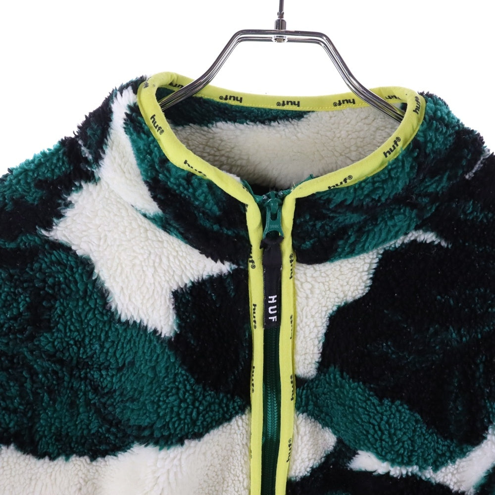HUF(ハフ) SATIVA FLORAL F/Z SHERPA サティバ フローラル フリースジップ ジャケット ホワイト/グリーン