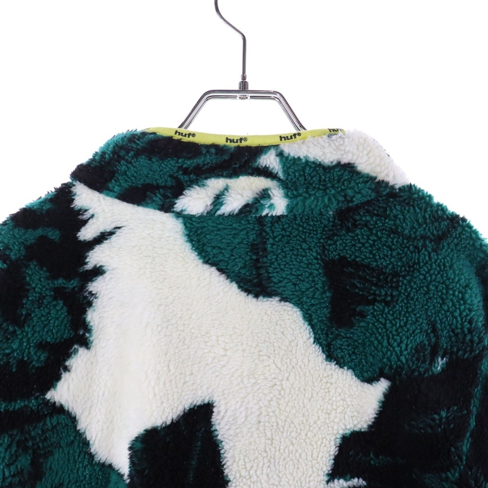 HUF(ハフ) SATIVA FLORAL F/Z SHERPA サティバ フローラル フリースジップ ジャケット ホワイト/グリーン