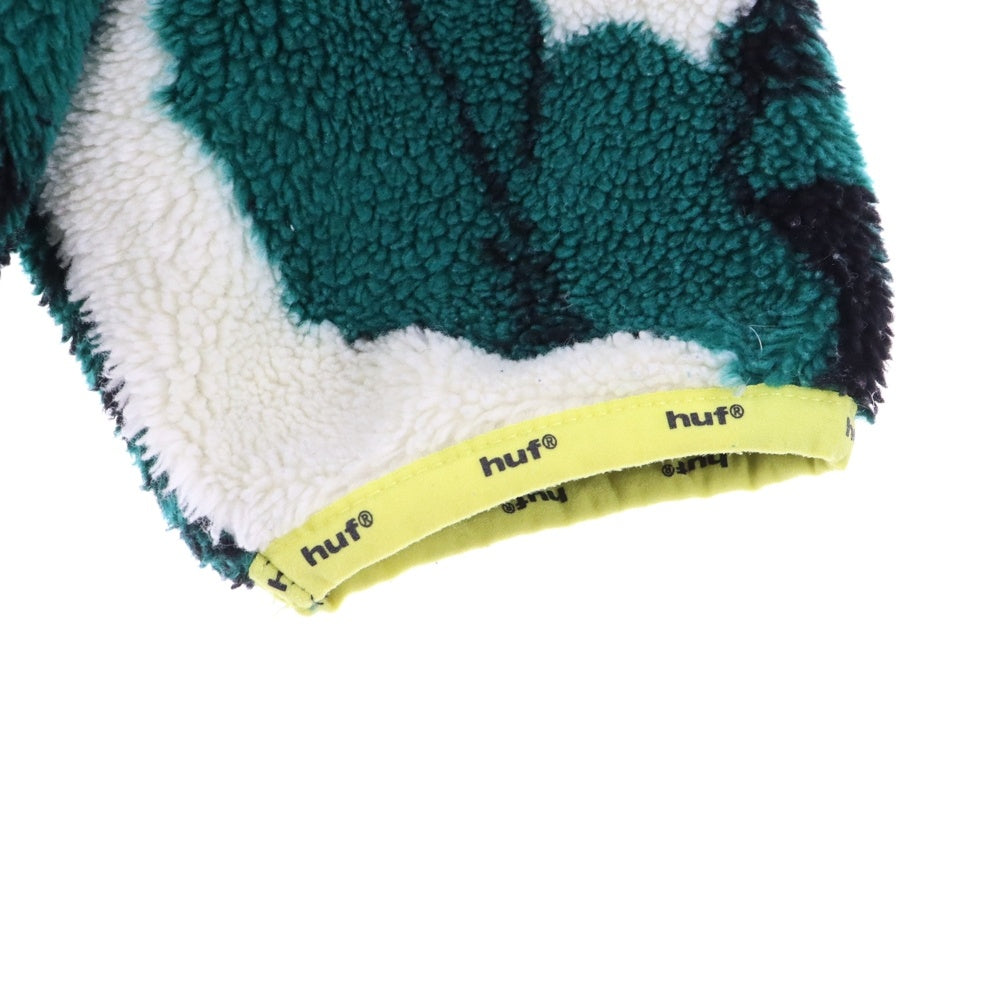 HUF(ハフ) SATIVA FLORAL F/Z SHERPA サティバ フローラル フリースジップ ジャケット ホワイト/グリーン