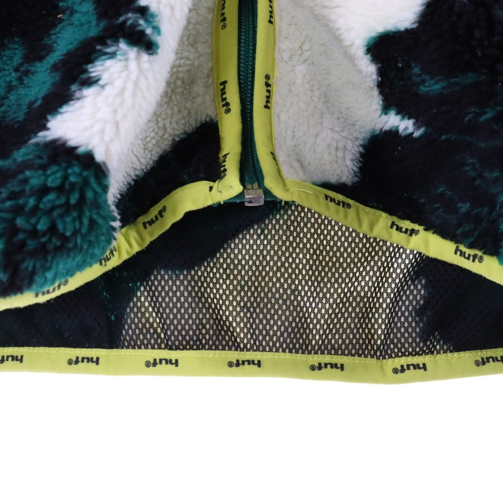 HUF(ハフ) SATIVA FLORAL F/Z SHERPA サティバ フローラル フリースジップ ジャケット ホワイト/グリーン
