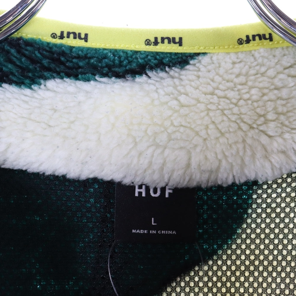 HUF(ハフ) SATIVA FLORAL F/Z SHERPA サティバ フローラル フリースジップ ジャケット ホワイト/グリーン