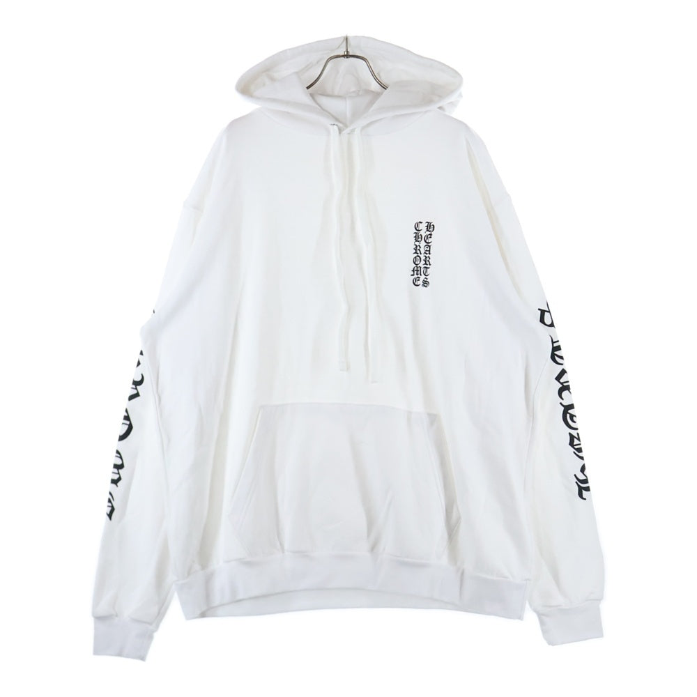 CHROME HEARTS(クロムハーツ) SWTSHRT PLVR バーティカルロゴ 袖プリントプルオーバースウェットパーカー フーディ ホワイト