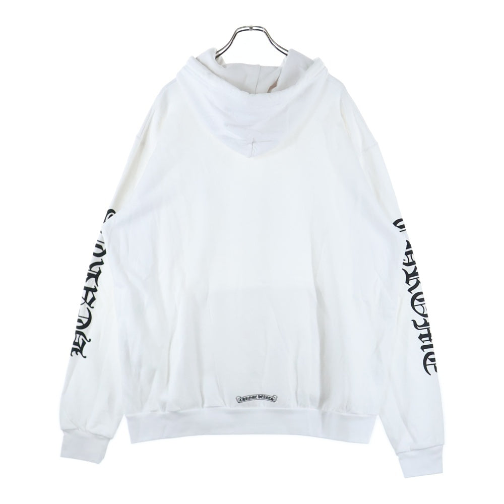 CHROME HEARTS(クロムハーツ) SWTSHRT PLVR バーティカルロゴ 袖プリントプルオーバースウェットパーカー フーディ ホワイト