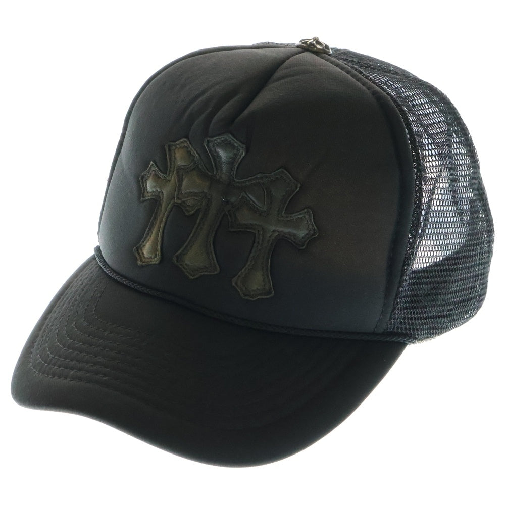 CHROME HEARTS(クロムハーツ) Cemetery Cross Patch Trucker Cap セメタリークロス レザーパッチ トラッカーメッシュキャップ 帽子 ブラック