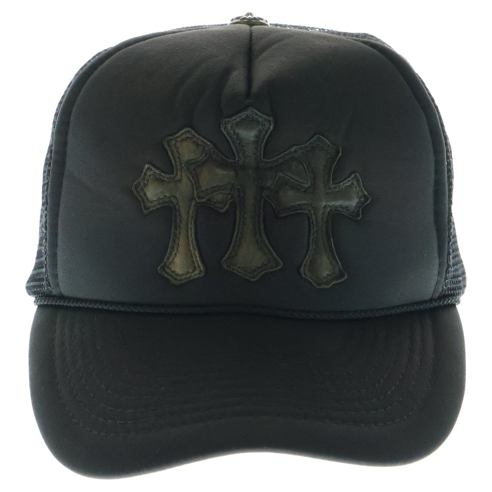 CHROME HEARTS(クロムハーツ) Cemetery Cross Patch Trucker Cap セメタリークロス レザーパッチ トラッカーメッシュキャップ 帽子 ブラック