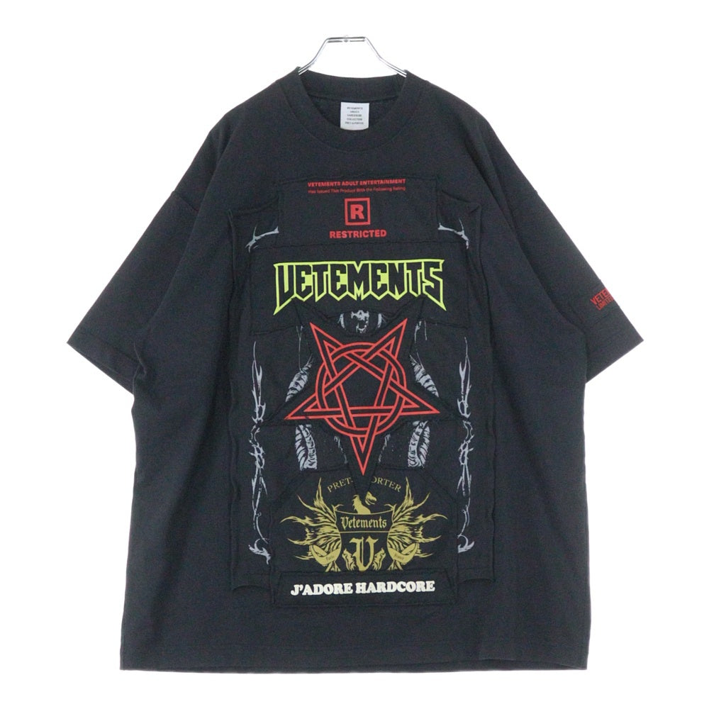 VETEMENTS(ヴェトモン) ADULT ENTERTAINMENT T-SHIRT パッチワーク ロゴ 半袖Tシャツ カットソー ブラック UA52TR680X