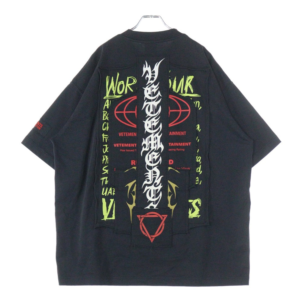 VETEMENTS(ヴェトモン) ADULT ENTERTAINMENT T-SHIRT パッチワーク ロゴ 半袖Tシャツ カットソー ブラック UA52TR680X