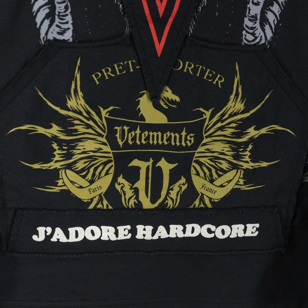 VETEMENTS(ヴェトモン) ADULT ENTERTAINMENT T-SHIRT パッチワーク ロゴ 半袖Tシャツ カットソー ブラック UA52TR680X
