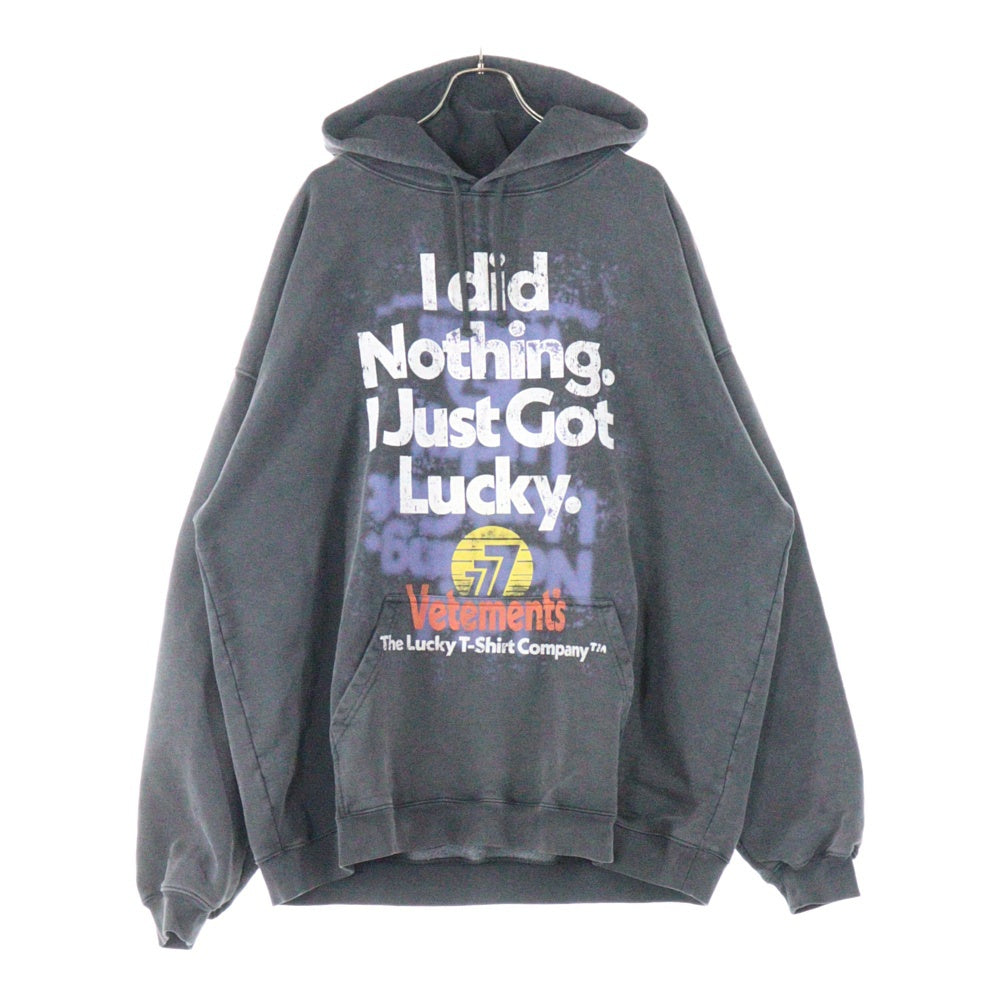 VETEMENTS(ヴェトモン) 22AW I Got Lucky Hoodie UA53HD445B ヴェトモン アイガットラッキー ヴィンテージ加工フーディー スウェットプルオーバーパーカー ブラック