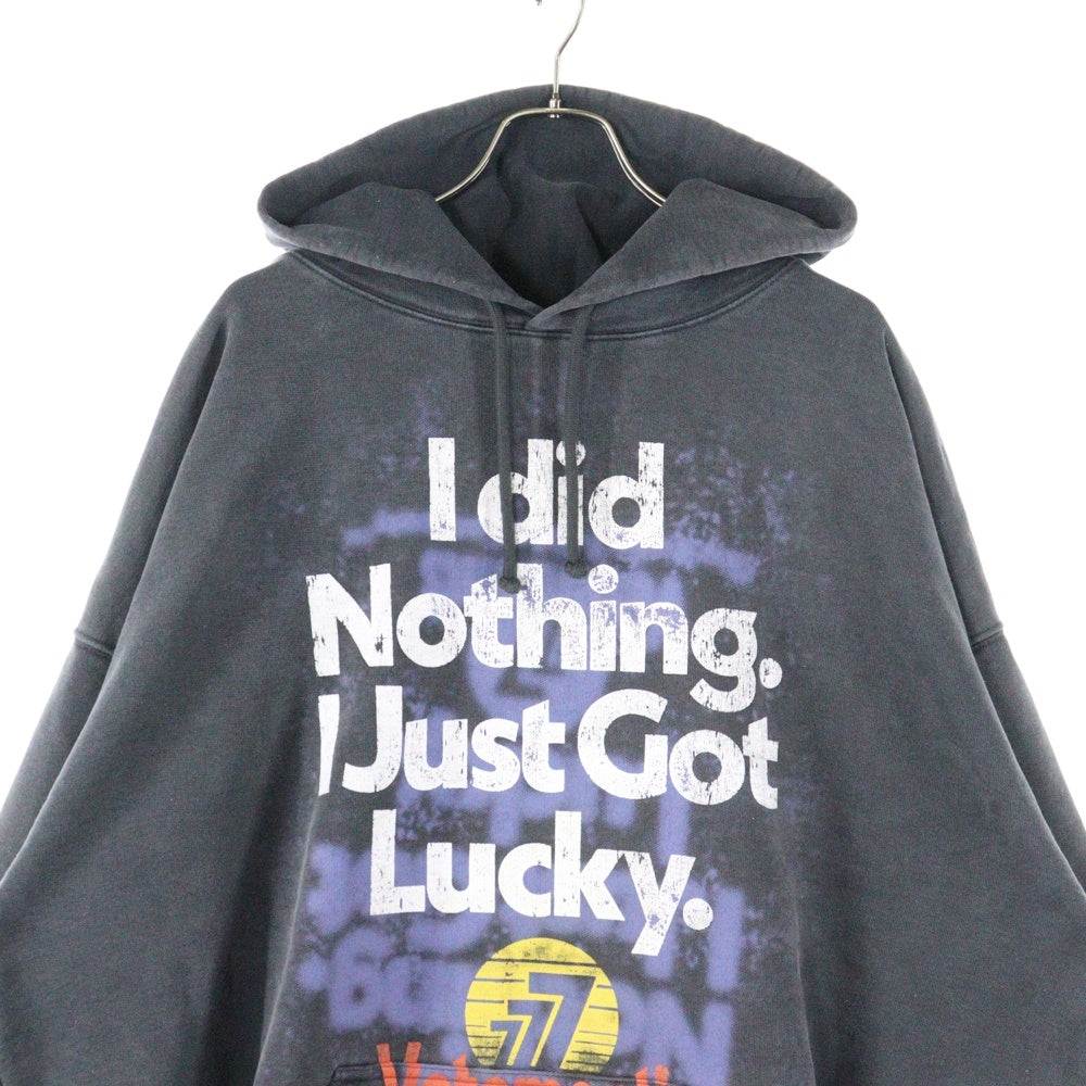 VETEMENTS(ヴェトモン) 22AW I Got Lucky Hoodie UA53HD445B ヴェトモン アイガットラッキー ヴィンテージ加工フーディー スウェットプルオーバーパーカー ブラック