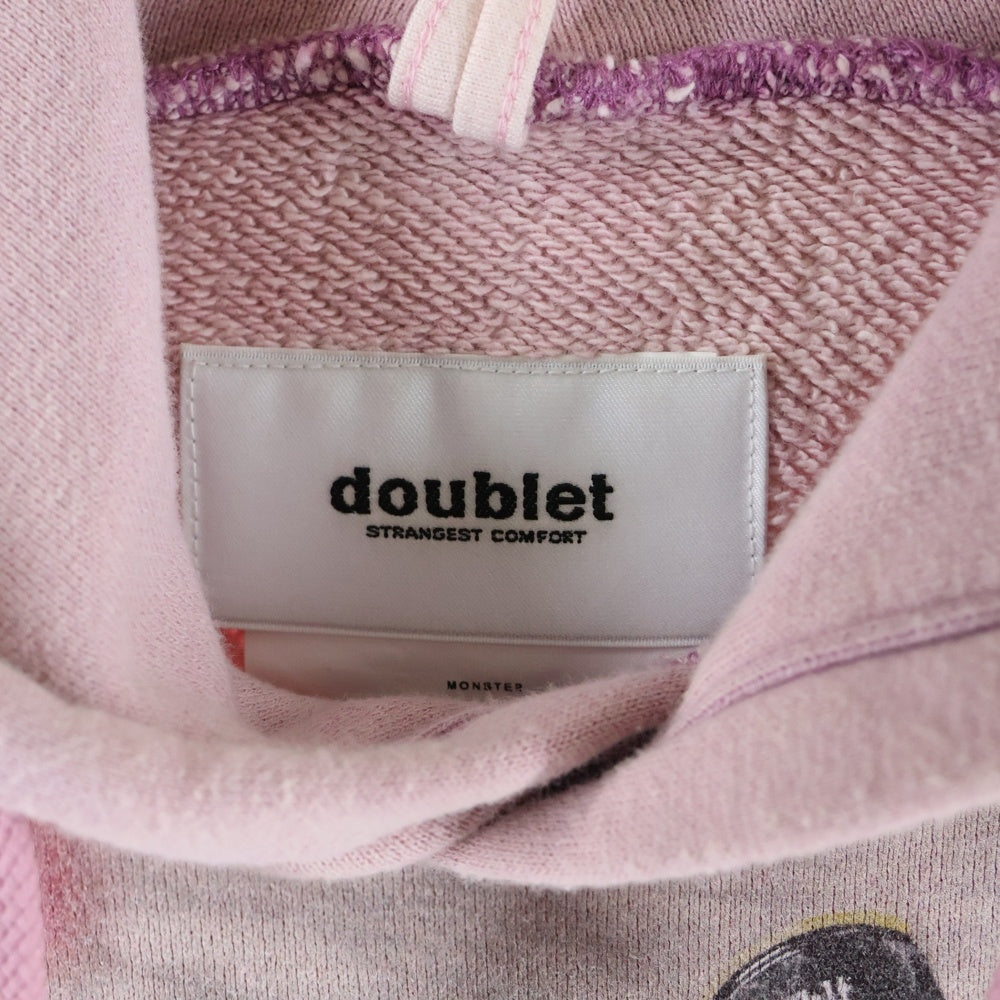 doublet(ダブレット) 23AW STUFFED RABBIT DURING BREAK HOODIE フロントデザイン スウェットプルオーバーパーカー フーディー ピンク 23AW30CS291