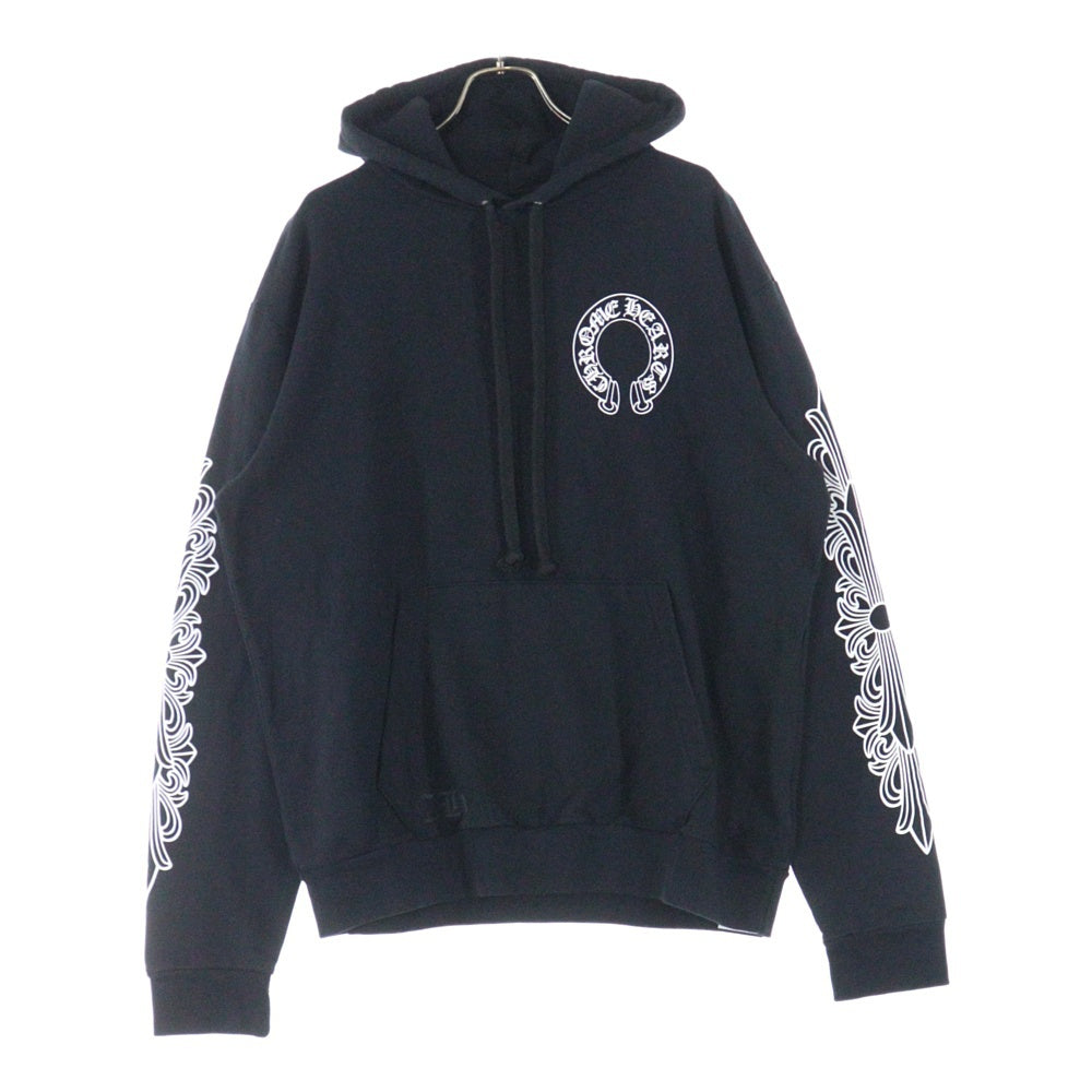 CHROME HEARTS(クロムハーツ) HORSESHOE SWTSHRT PLVR FOODIE 袖フローラルバックホースシュープリント プルオーバーパーカー ブラック