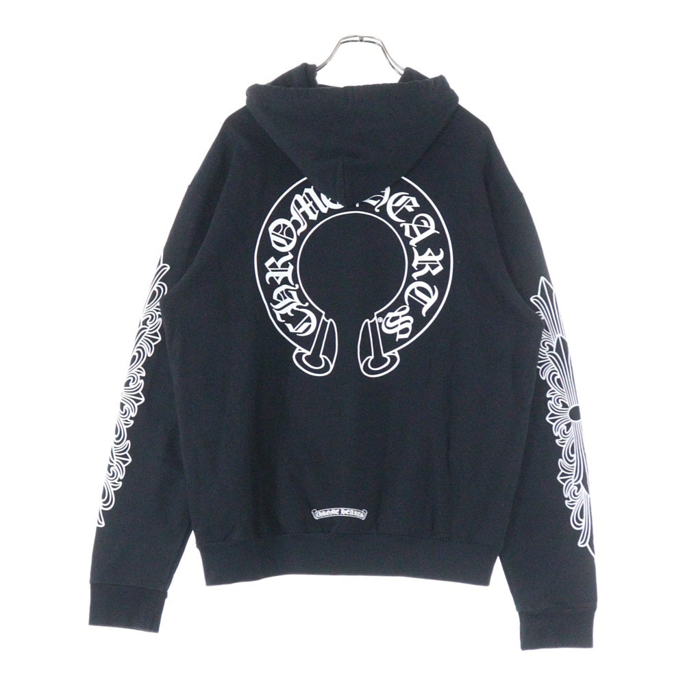 CHROME HEARTS(クロムハーツ) HORSESHOE SWTSHRT PLVR FOODIE 袖フローラルバックホースシュープリント プルオーバーパーカー ブラック