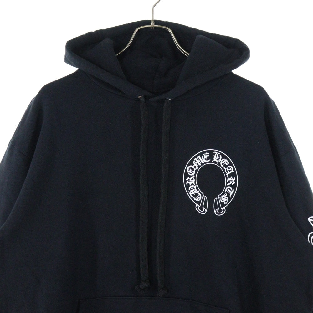 CHROME HEARTS(クロムハーツ) HORSESHOE SWTSHRT PLVR FOODIE 袖フローラルバックホースシュープリント プルオーバーパーカー ブラック